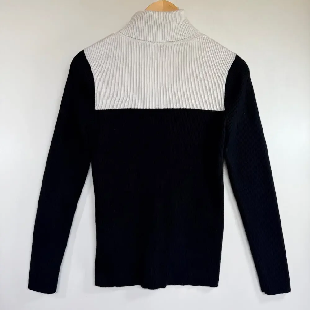 Vintage Lauren Ralph Lauren Colorblock Turtleneck Sweater Black White RLL Large